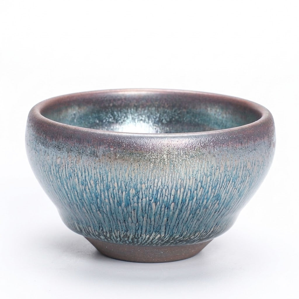 Golden Emerald Ice Crackle Convergent Mouth Tenmoku Tea Cup 2
