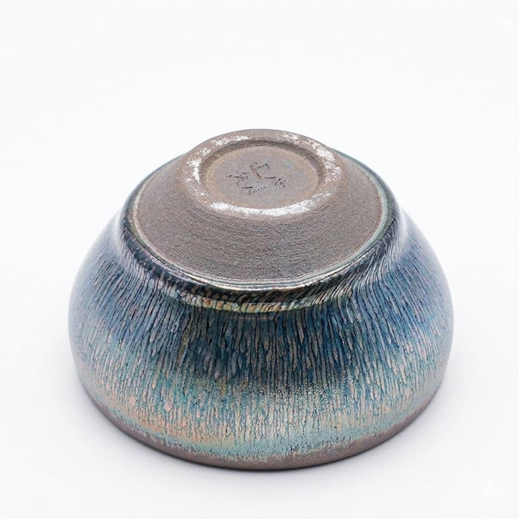 Golden Emerald Ice Crackle Convergent Mouth Tenmoku Tea Cup 3