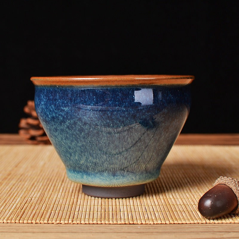 Handmade Sapphire Blue Flared-Mouth Tenmoku Master Tea Cup 3