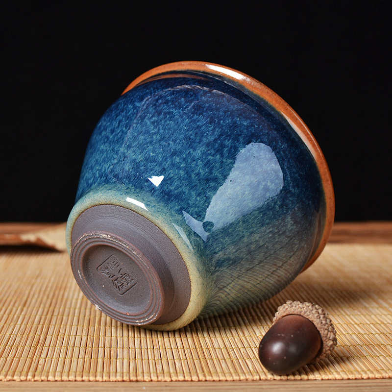 Handmade Sapphire Blue Flared-Mouth Tenmoku Master Tea Cup 4
