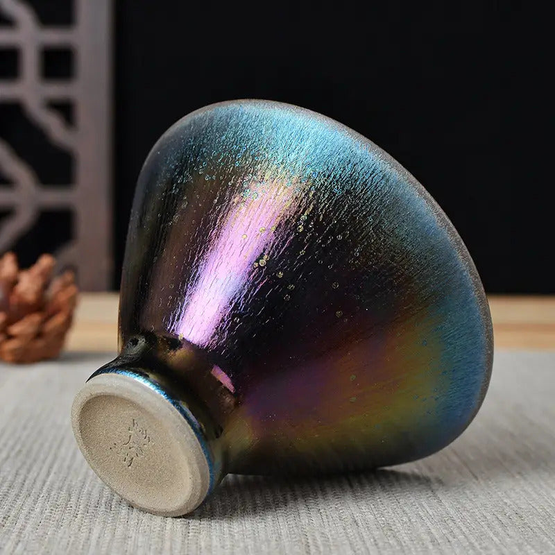 Iridescent Seven-Color Meteor Flared Mouth Tenmoku Tea Cup 3