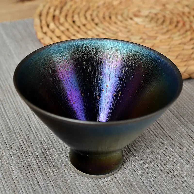 Iridescent Seven-Color Meteor Flared Mouth Tenmoku Tea Cup 4