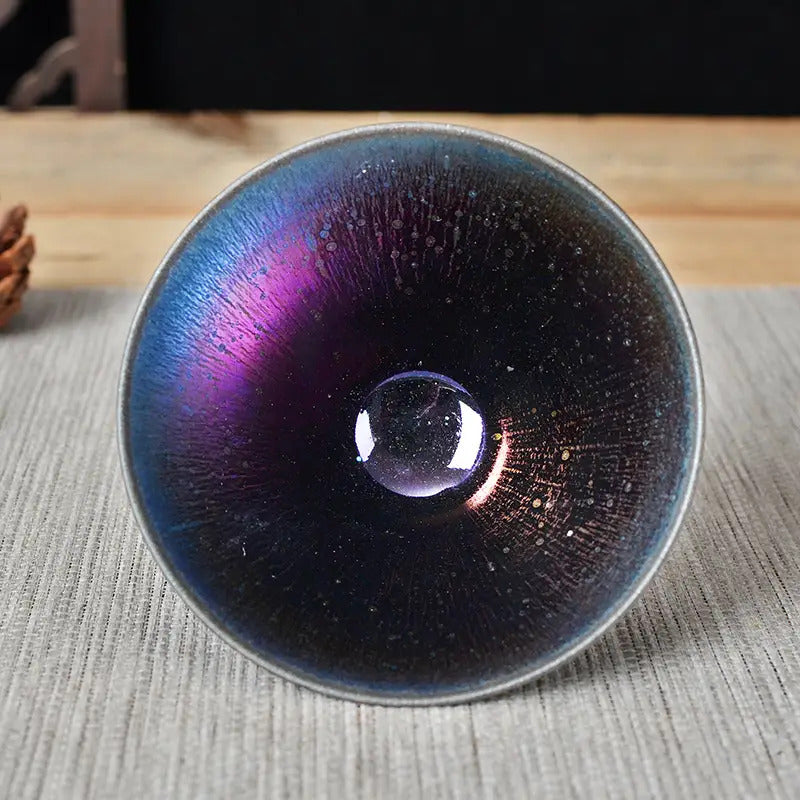 Iridescent Seven-Color Meteor Flared Mouth Tenmoku Tea Cup 5