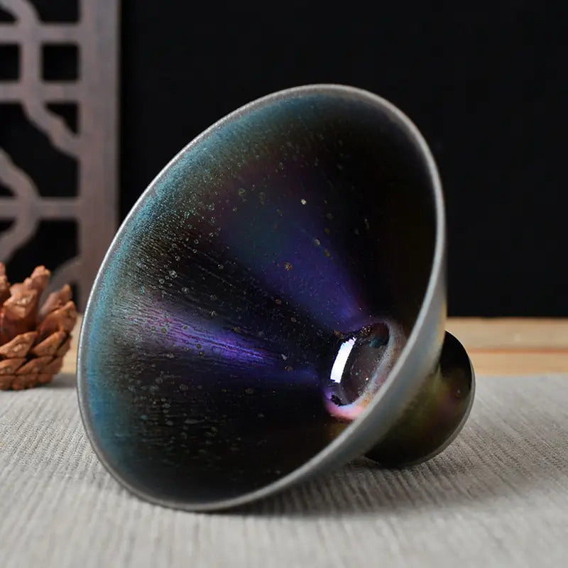 Iridescent Seven-Color Meteor Flared Mouth Tenmoku Tea Cup 6