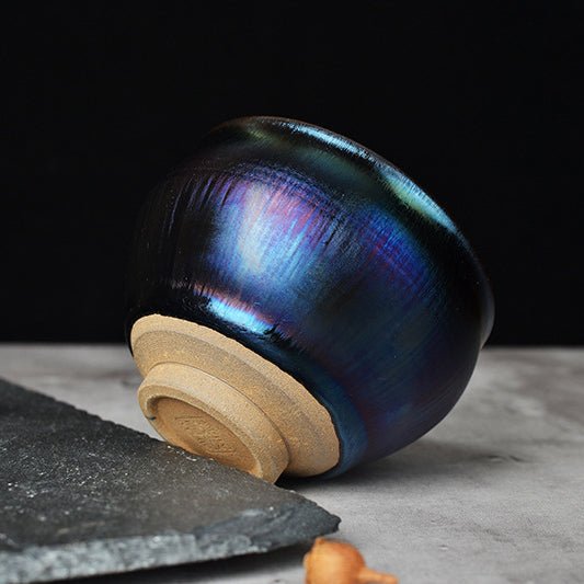 Iridescent Starry Sky Yaobian Convergent Mouth Tenmoku Tea Cup 3