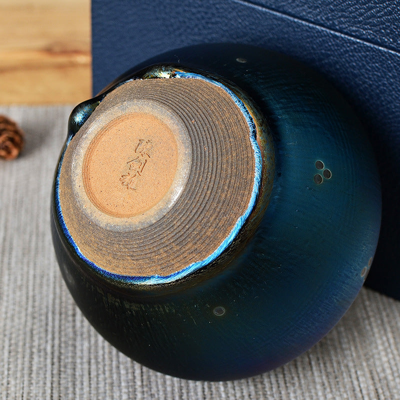 Shining Blue Planet Convergent-Mouth Tenmoku Master Tea Cup 8