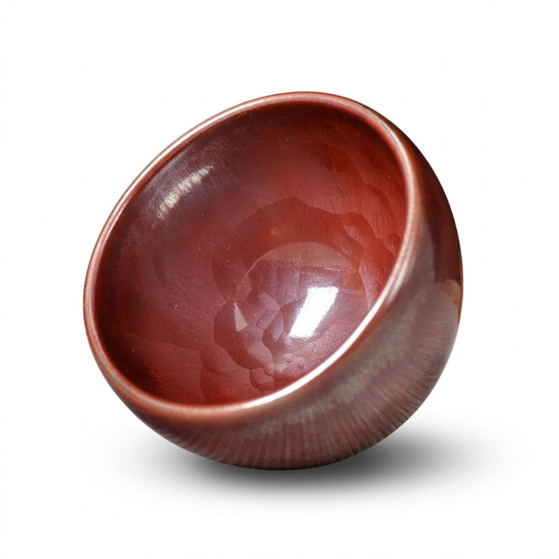 Wood-Fired Persimmon Red Convergent Mouth Tenmoku Tea Cup 1