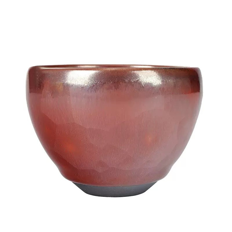 Wood-Fired Persimmon Red Convergent Mouth Tenmoku Tea Cup 2