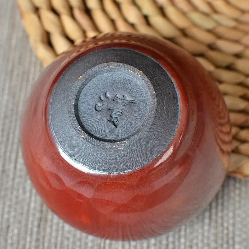 Wood-Fired Persimmon Red Convergent Mouth Tenmoku Tea Cup 4