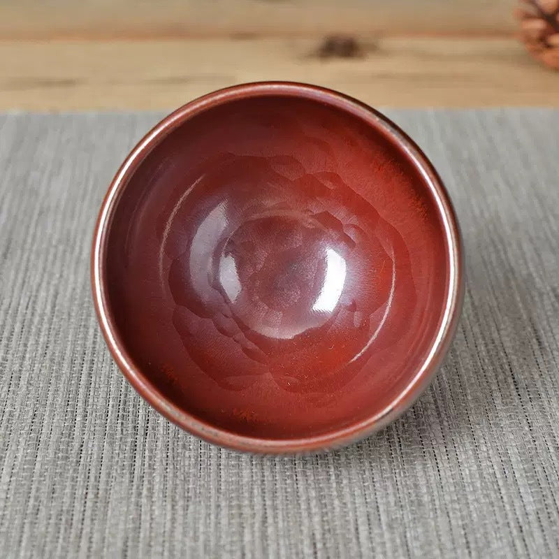 Wood-Fired Persimmon Red Convergent Mouth Tenmoku Tea Cup 5